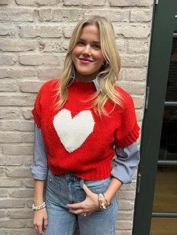 Sweetheart Heart Sweater: RED/IVORY