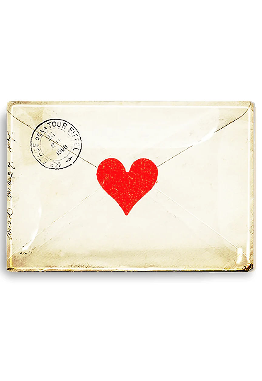 French Envelope With Heart Decoupage Glass Tray