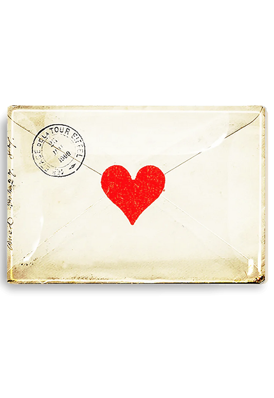 French Envelope With Heart Decoupage Glass Tray