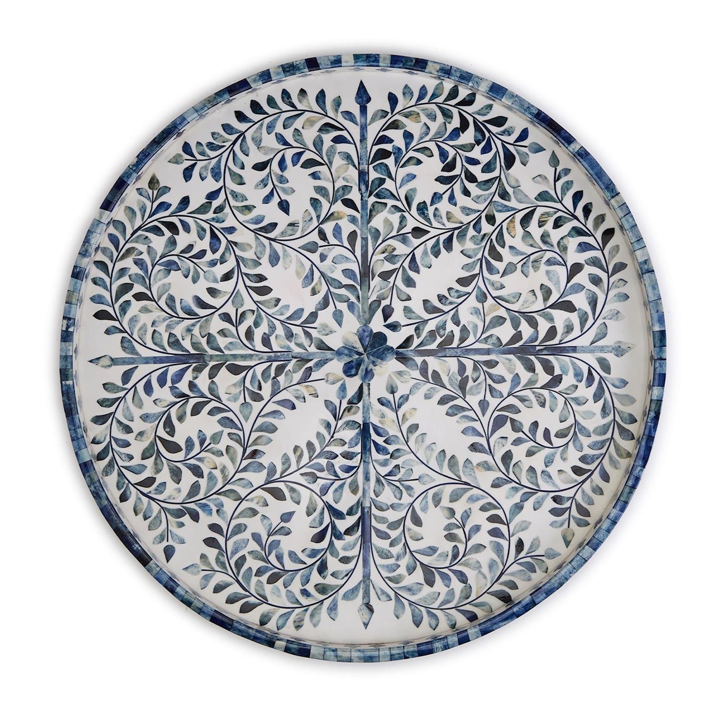 Blue and White Inlaid Decorative Round Serving Tray