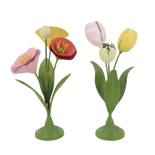 Metal Flower Figurines: Set of 2 Spring Home Décor