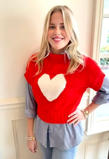 Sweetheart Heart Sweater: RED/IVORY