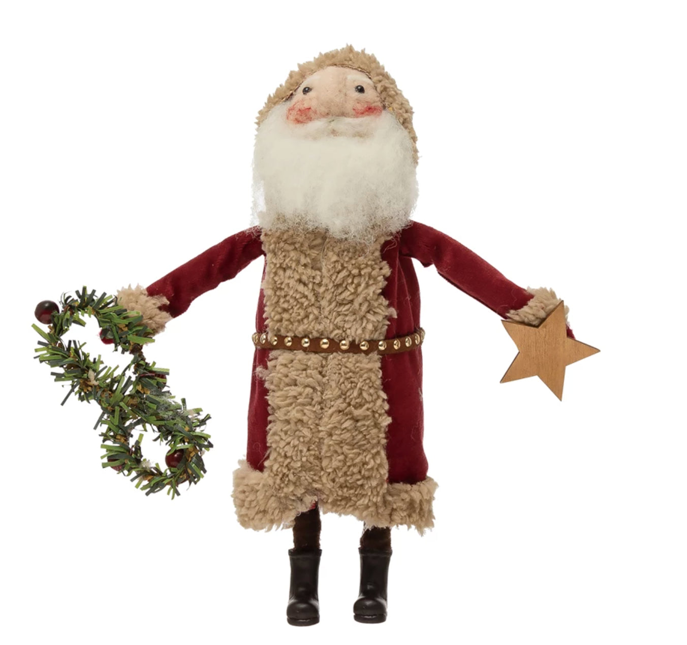 Wool Felt Santa with Star and Berry Garland, Red