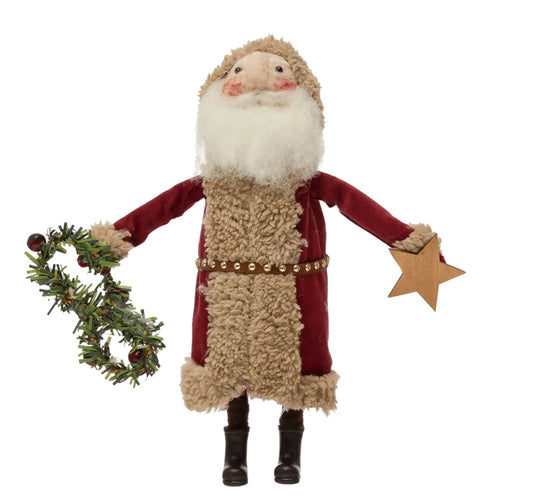 Wool Felt Santa with Star and Berry Garland, Red