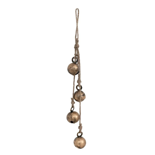 Hanging Metal Jingle Bells with Jute Rope, Antique Brass Finish