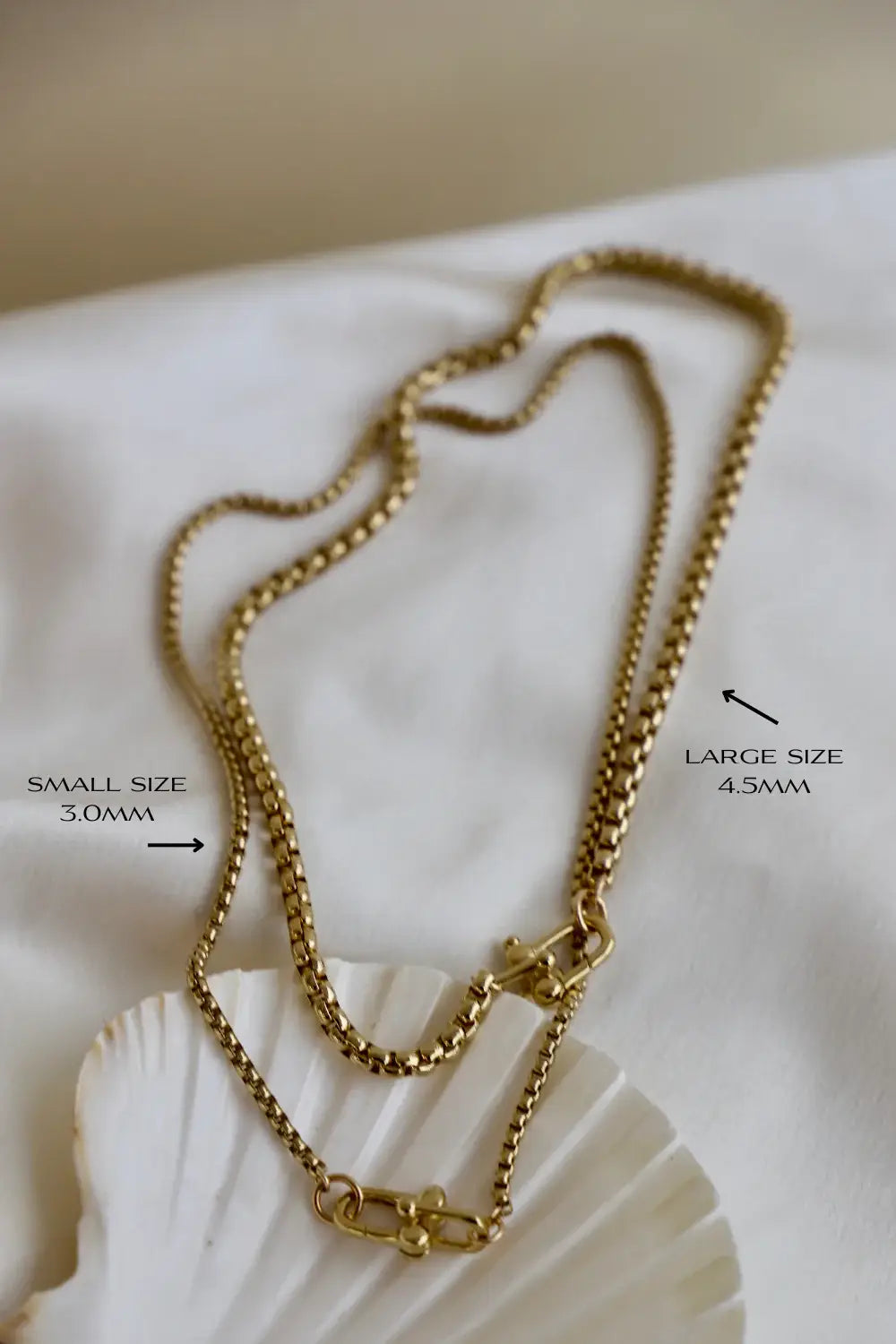 NOVA ROUND BOX CHAIN NECKLACE: GOLD / Large