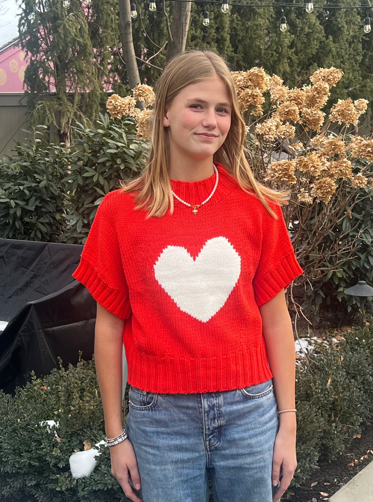 Sweetheart Heart Sweater: RED/IVORY