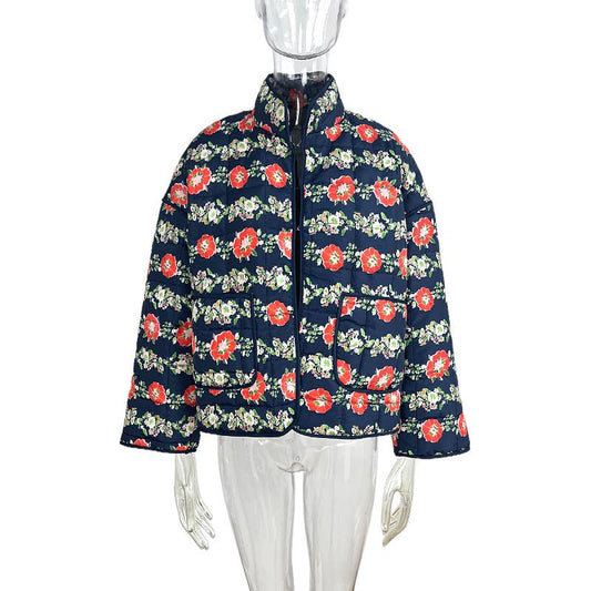 Amelia Floral quilted jacket: Navy