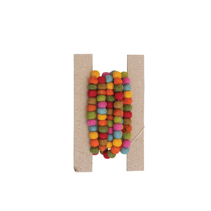 72"L Handmade Wool Felt Ball Garland, Multi Color