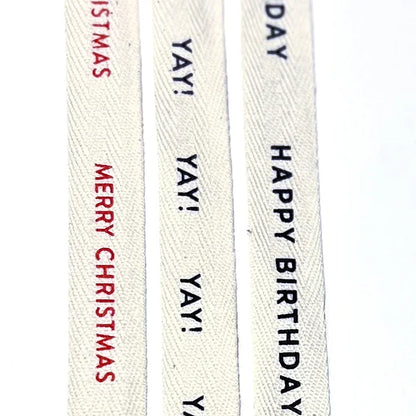 Cotton Herringbone Celebration Ribbon with Text