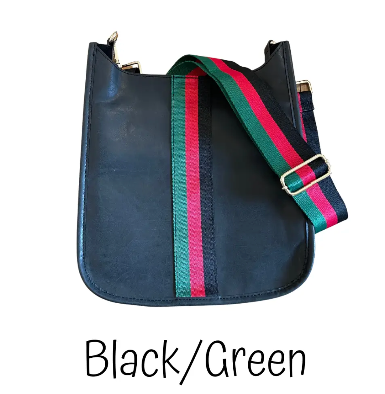 Black and Green Manhattan Vegan Leather Messenger Bag