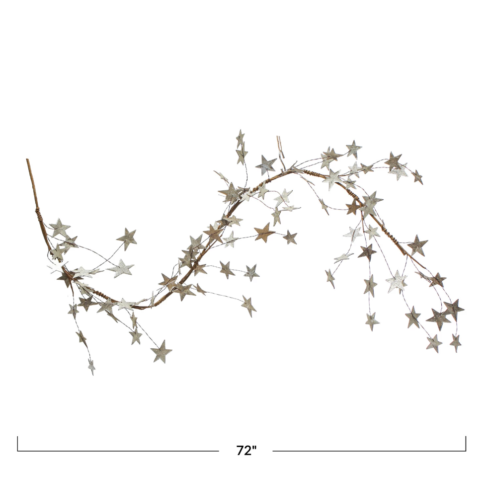 Glitter Star Garland, Platinum Finish (72" length)