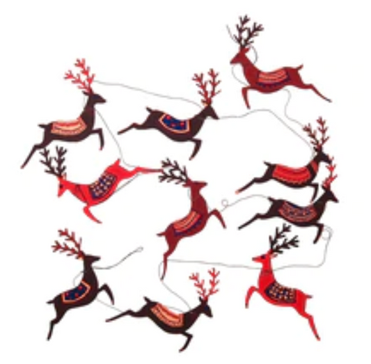 Hand Printed Reindeer Garland