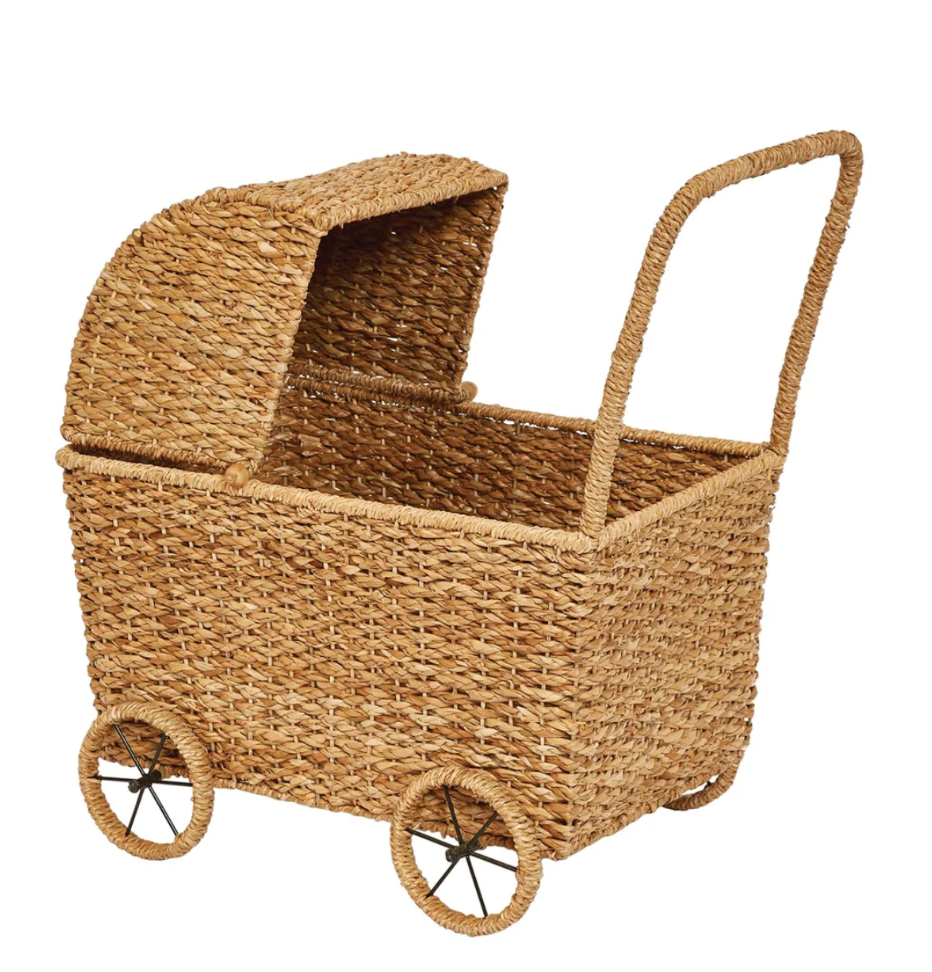 Hand-Woven Bassinet Stroller with Detachable Hood