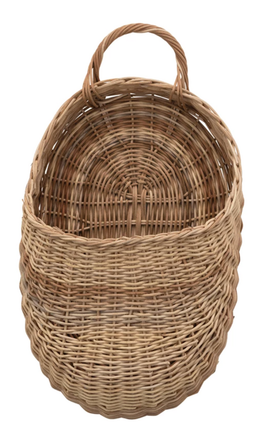 Hand-Woven Wicker Wall Basket with Handle