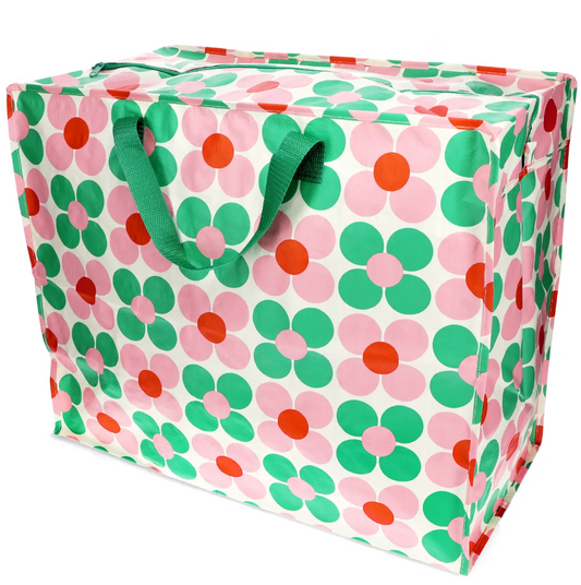 Jumbo Storage Bag - Pink and Green Daisy