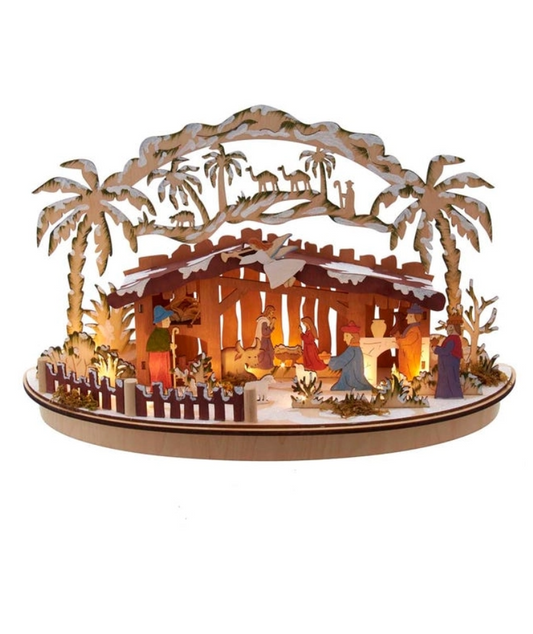 Kurt S. Adler 11 in. Battery-Operated Light-Up Wooden Nativity Scene