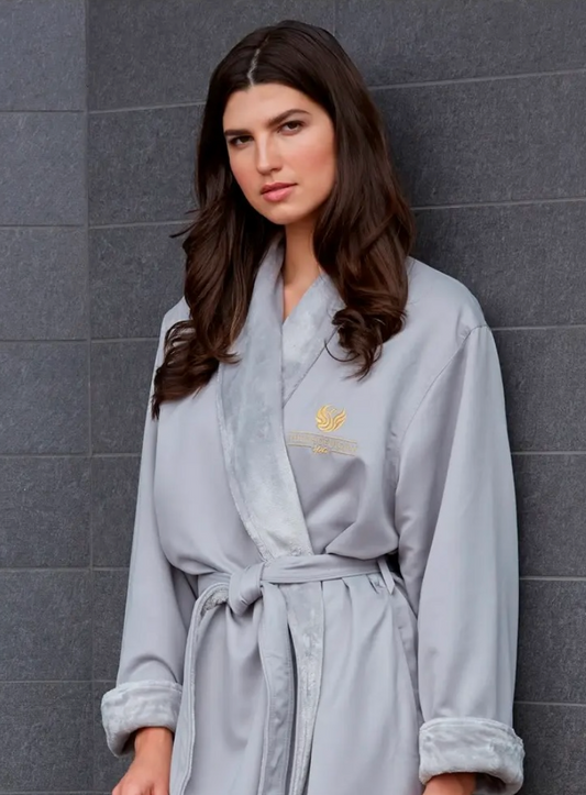 Luxe Lounge Microfiber Shimmer Lined Robe (Dove Grey)