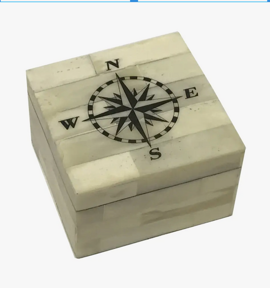 Madison Bay Co. 3-1/4" Compass Rose Scrimshaw Bone Box