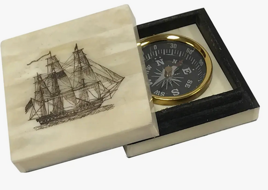 Madison Bay Co. 5-1/4" American Frigate Scrimshaw Bone Box