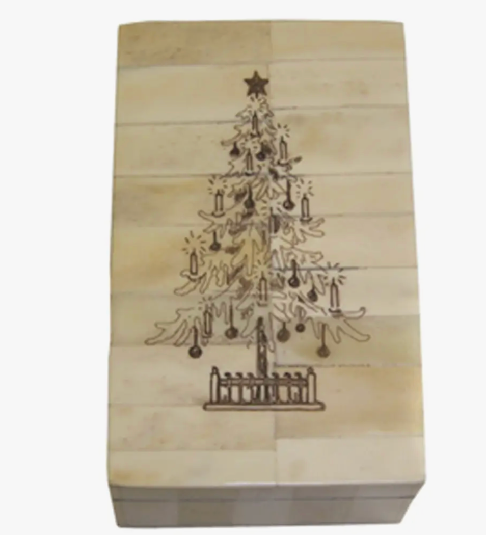 Madison Bay Co. 5-1/4" Christmas Tree Engraved Scrimshaw Bone Box