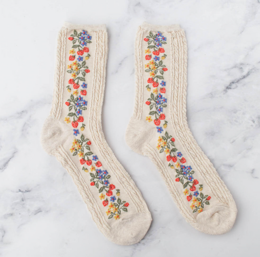 Cream Vintage Strawberry Socks