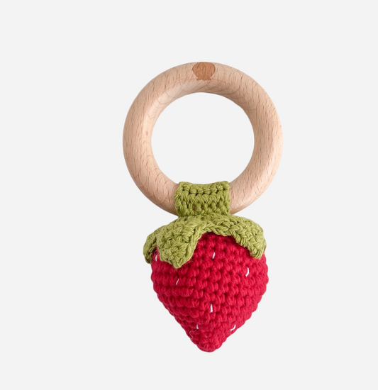 Teether Strawberry Red Cotton Crochet Rattle Baby Toy