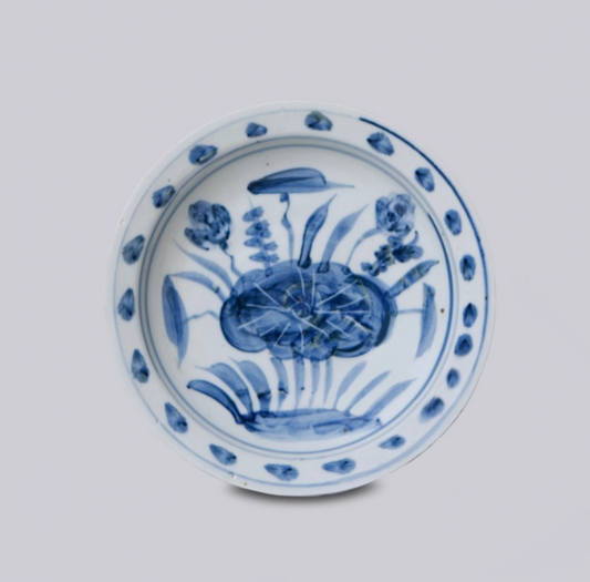 Small Blue and White Porcelain Lotus Dish