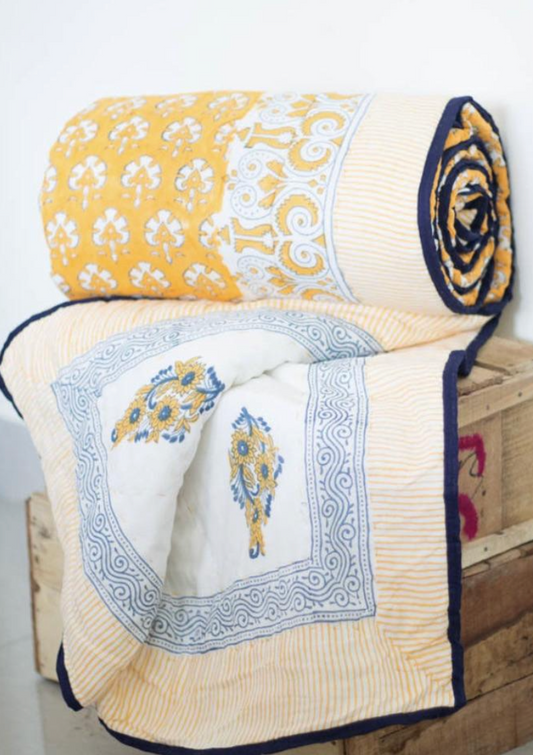 The "Abby" Marigold Paisley Block Print Quilt (Twin)