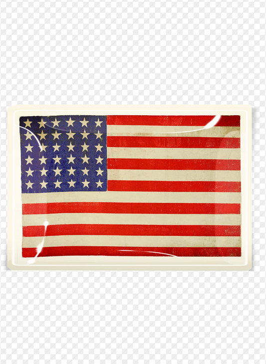 Star Spangled Banner American Flag Decoupage Glass Tray