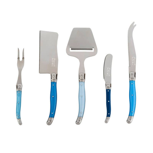 Laguiole 5 Piece Cheese Knife, Fork & Slicer Set (Blue)