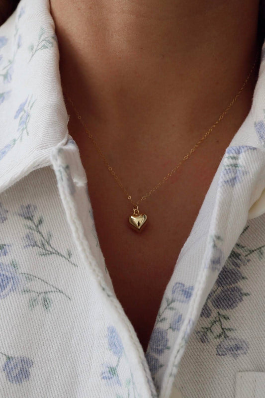 GOLD CLARA PUFF HEART NECKLACE: Yellow Gold