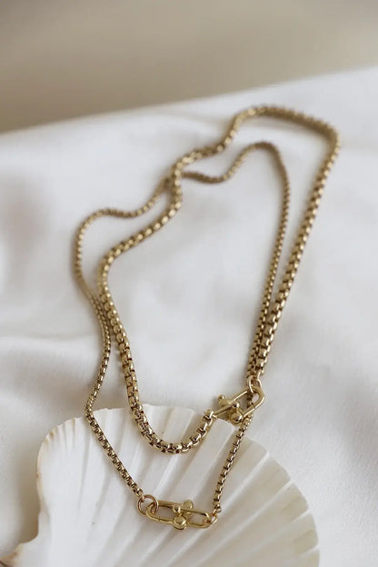 NOVA ROUND BOX CHAIN NECKLACE: GOLD / Large