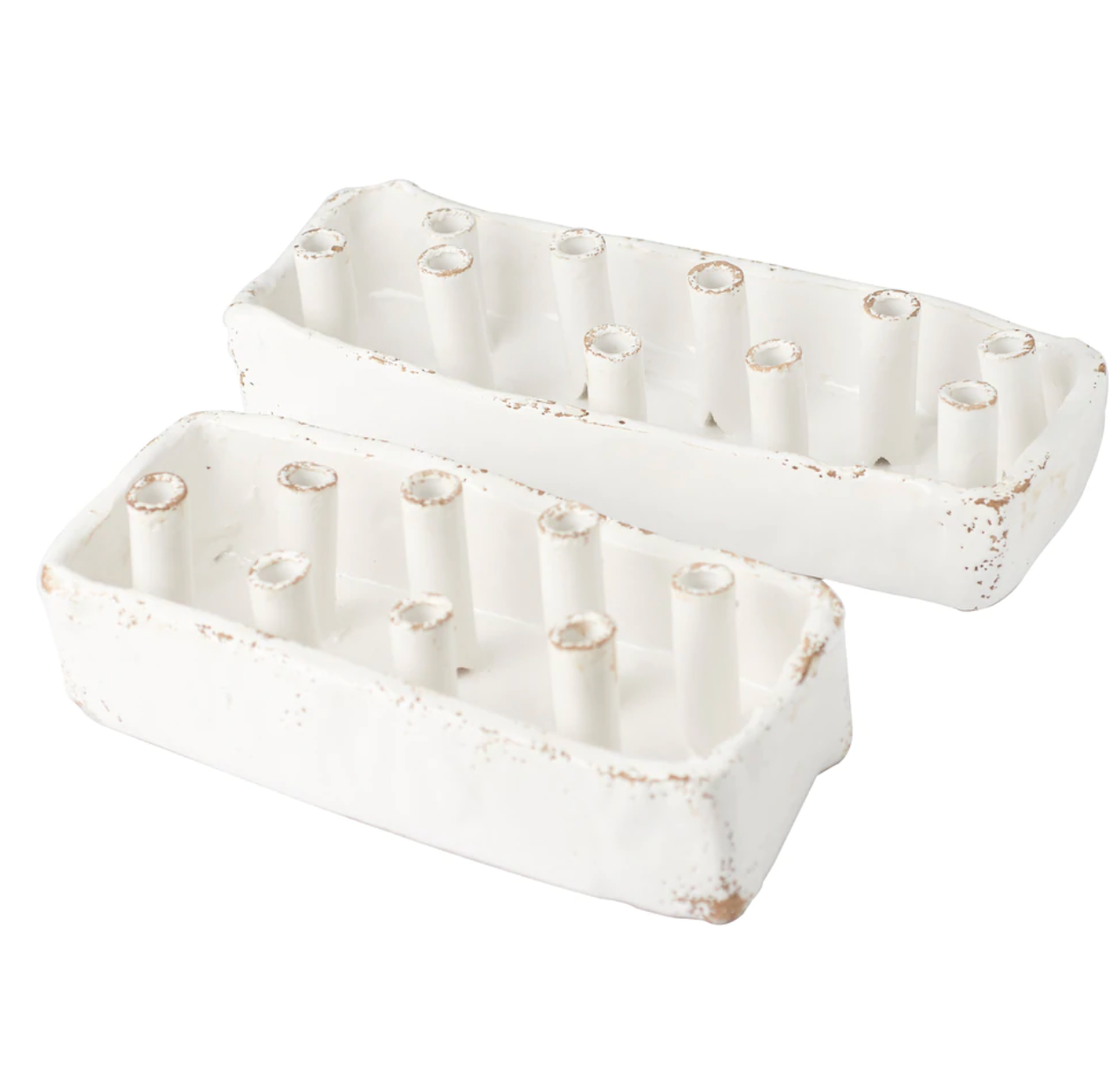 Ceramic Boat Tulipiere, White, 10-Hole