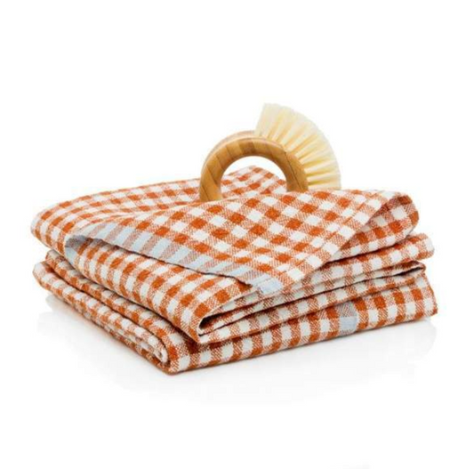 Caravan Home Cognac and Blue Two-Tone Gingham Towel