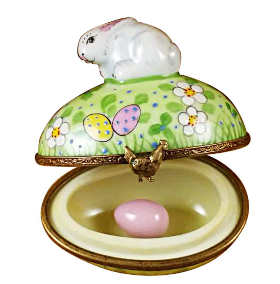 Rochard "Rabbit on Easter Egg with Removable Egg" limoges box