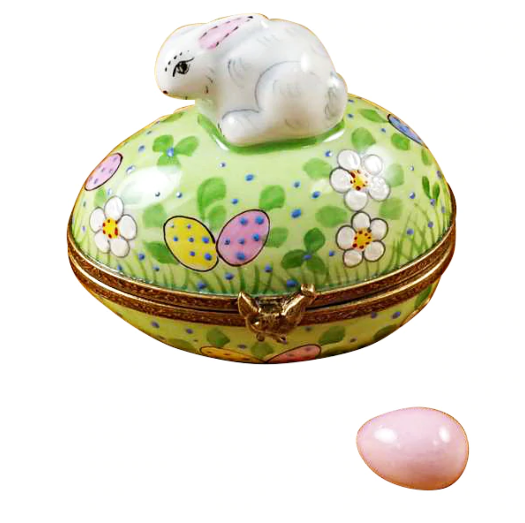 Rochard "Rabbit on Easter Egg with Removable Egg" limoges box