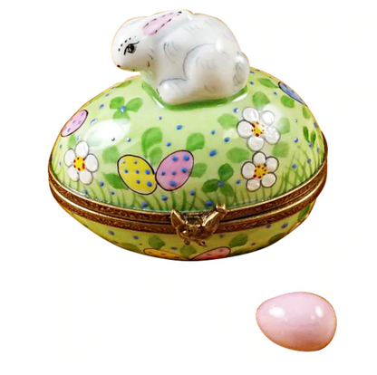 Rochard "Rabbit on Easter Egg with Removable Egg" limoges box