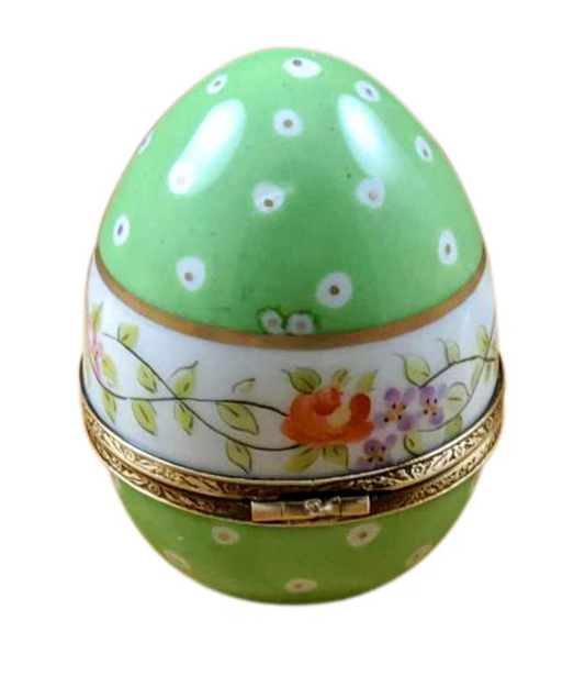 Rochard "Green Egg with Flowers" Limoges Box