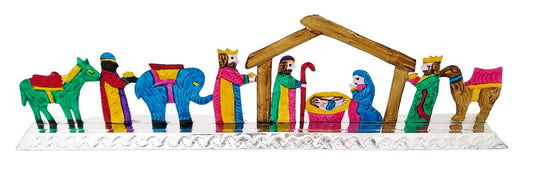 Colorful Tin Nativity on a Platform