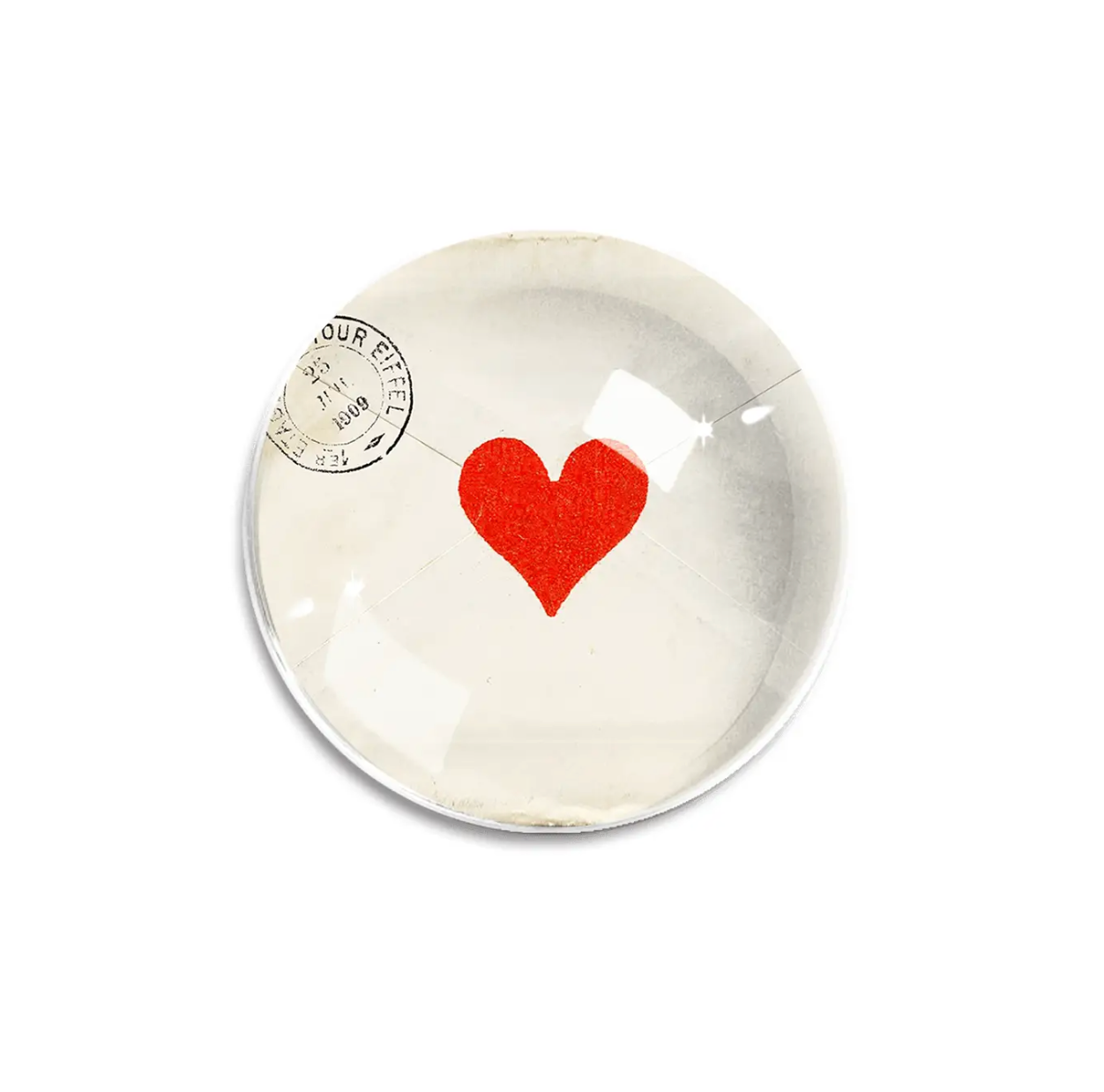 French Envelope Heart Crystal Dome Paperweight