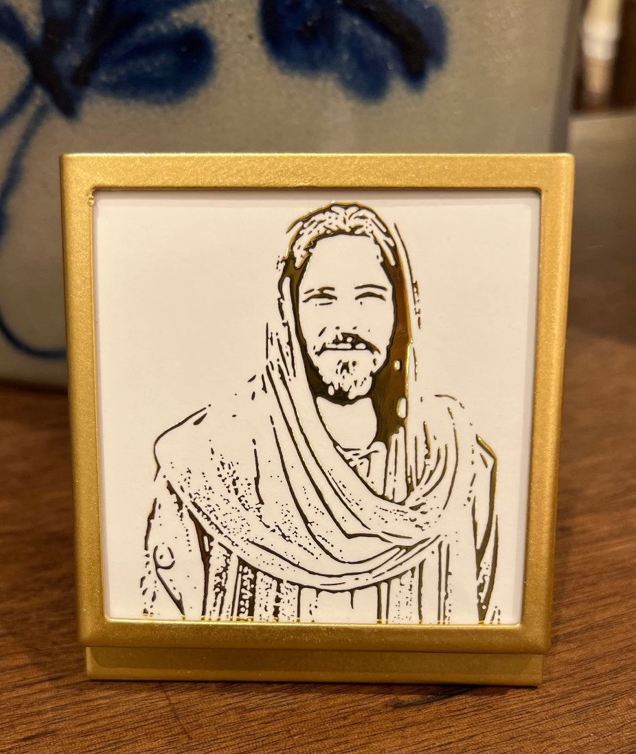 Christ in Gold Foil 3 x 3" with brass frame