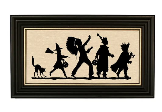 5"x10" Halloween Parade Paper Cut Silhouette in Wood Frame