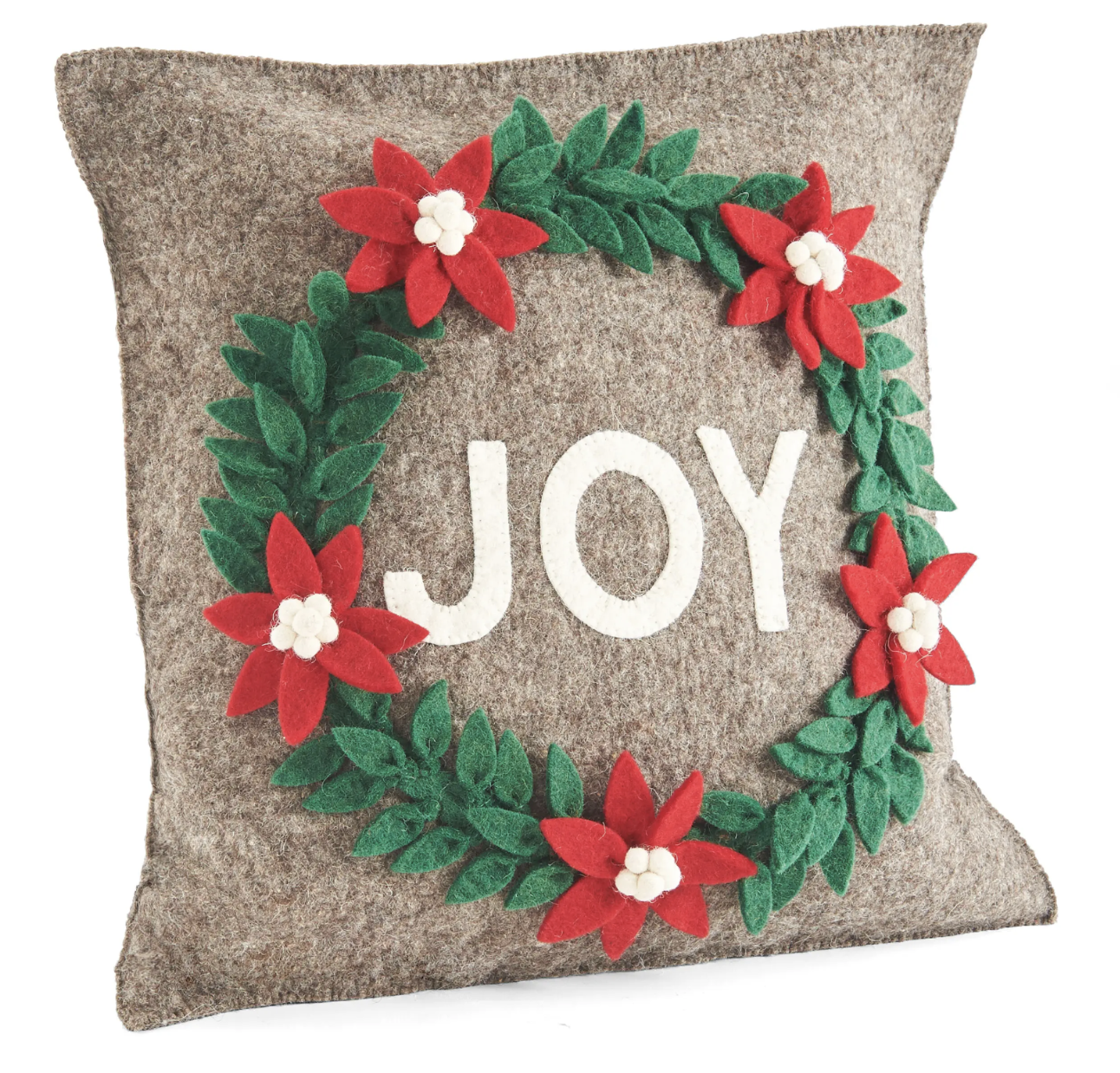 Arcadia Pillow Joy Wreath in Natural Gray Christmas Pillow