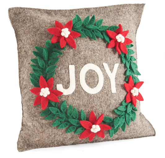 Arcadia Pillow Joy Wreath in Natural Gray Christmas Pillow