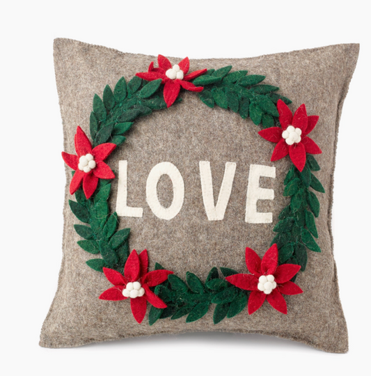 Arcadia Pillow Handmade Pillow - LOVE Wreath on Gray - 20"