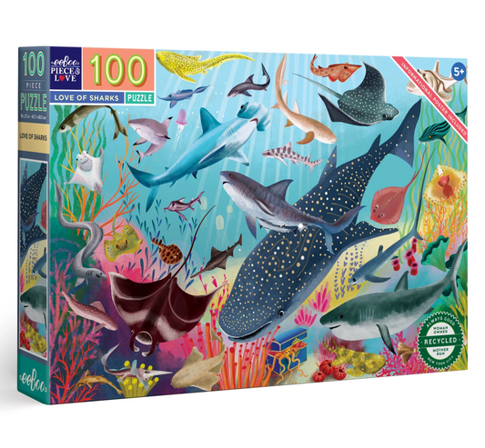 EeBoo Love of the Sharks 100 Piece Puzzle