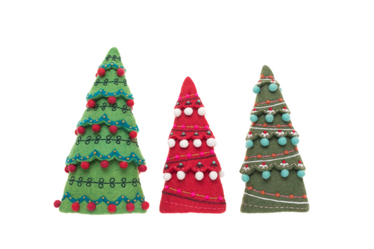 French Knot Sugar Plum Tree Set - Traditional Colors Set of 3